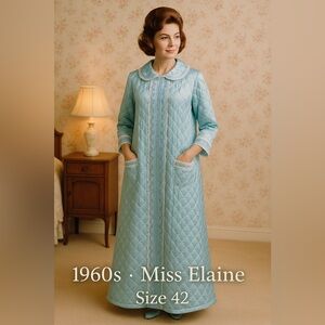 1960s Miss Elaine Quilted Robe Lace Trim Sz 42